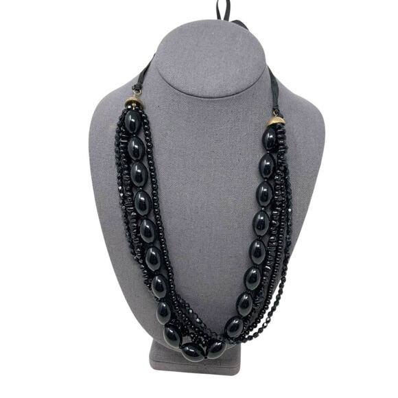 Vintage Multi Strand Black Beaded Necklace - Picture 1 of 4